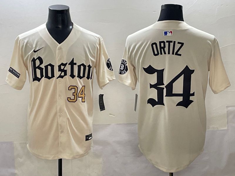 Men 2025 Boston Red Sox 34 Ortiz Cream Five generations Joint Name Nike MLB Jersey style 4